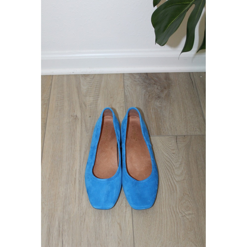 Vionic Orinda Cerulean Blue Suede Square Toe Ballet Flats Women's 8.5 NWOB